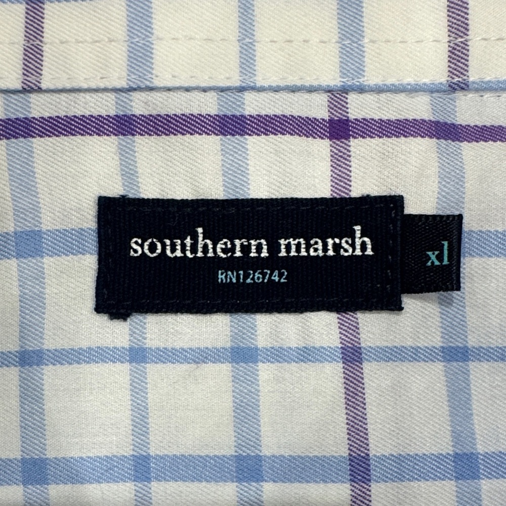 Southern Marsh Men's Light Blue and Purple Checkered Shirt